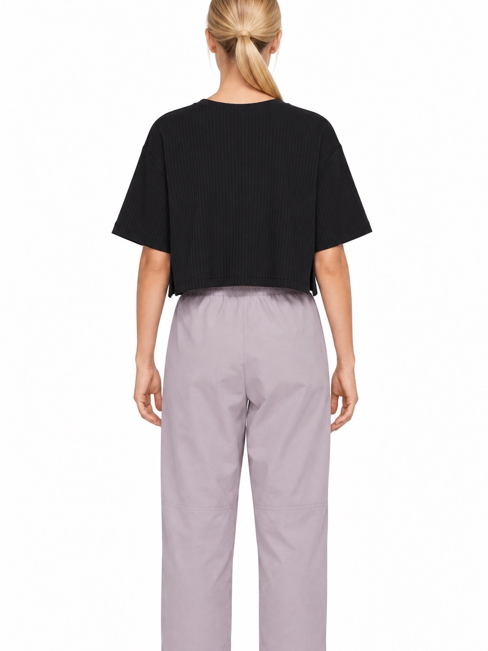 Nike Black Ribbed Cropped Tee with White Swoosh - Picture 2 of 3